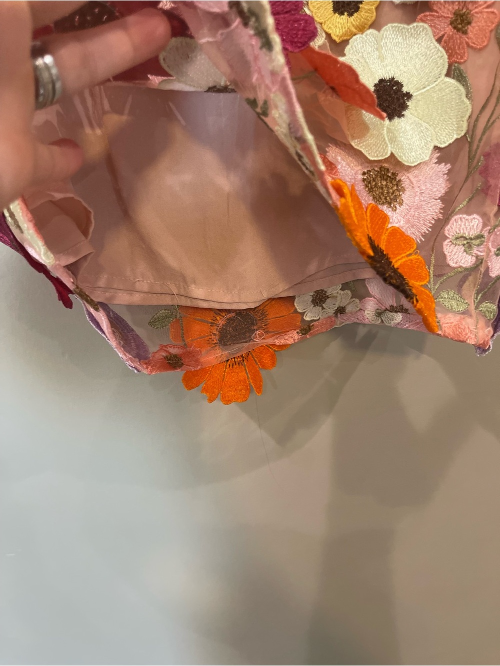 Altar'd State Pink Floral Appliqué Mini Skirt and Matching Strapless Top - Picture 4 of 8